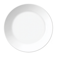 A plain white ceramic plate with smooth surface and simple, elegant design, perfect for serving meals or as decorative piece in minimalist kitchen setting png