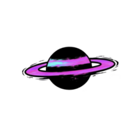 A stylized illustration of planet with vibrant pink and blue ring encircling it, set against transparent background. design is simple yet striking, evoking sense of cosmic wonder and creativity png