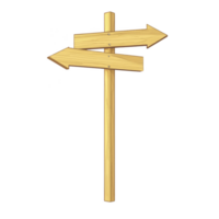 A wooden signpost with two directional arrows pointing in opposite directions, symbolizing choice and decision making. natural wood texture adds rustic feel png