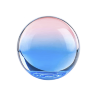 A glass sphere with gradient of pink and blue creates calming and reflective appearance. smooth surface and transparent quality enhance its aesthetic appeal png