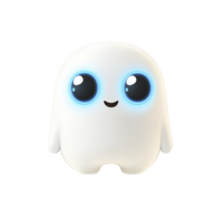 A cute, glowing eyed white robot with friendly expression stands against plain background, showcasing its adorable design and futuristic appeal png