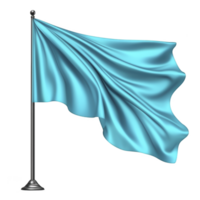 A light blue flag waves gently on silver pole, symbolizing peace and tranquility. fabric smooth texture and vibrant color create calming effect, evoking sense of serenity png