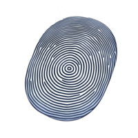 A black and white abstract pattern resembling fingerprint is depicted, featuring concentric circular lines creating hypnotic effect. design is simple yet visually striking png