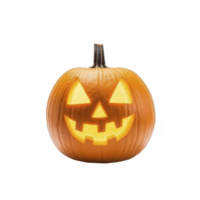 A glowing jack o lantern with carved smiling face, perfect for Halloween decoration, stands out against transparency background, creating spooky yet festive atmosphere png