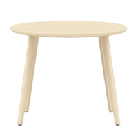 A simple, round wooden table with light finish and three legs, perfect for modern interiors. Its minimalist design adds elegance to any room setting png