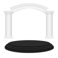 A white classical archway with two fluted columns stands on circular black platform, evoking sense of elegance and grandeur png