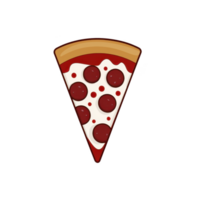 A slice of pepperoni pizza with golden crust and melted cheese, topped with round pepperoni slices, is depicted in simple, cartoon style. image conveys sense of deliciousness and fun png