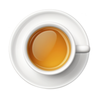 A steaming cup of tea sits on white saucer, viewed from above, showcasing its rich amber color. simple and elegant presentation evokes sense of warmth and comfort png