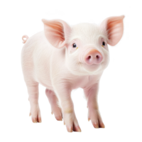 A cute pink piglet stands on transparency background, showcasing its small size and adorable features. piglet ears are perked up, and its expression is curious and playful png