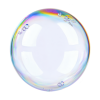 A single, translucent soap bubble with rainbow sheen floats against transparency background, showcasing its delicate and colorful surface png