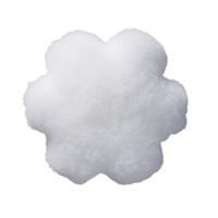 A fluffy, white snowflake shaped object with soft texture is isolated on transparency background, resembling delicate winter decoration png