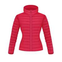 A vibrant red puffer jacket with high collar and zip closure, designed for warmth and style. jacket features horizontal quilting and side pockets, perfect for cold weather png