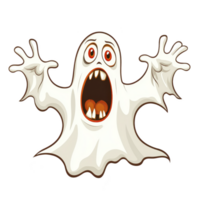 A cartoon ghost with surprised expression and outstretched arms, featuring wide eyes and open mouth, appears to be floating. ghost is white with slightly translucent appearance, adding playful png