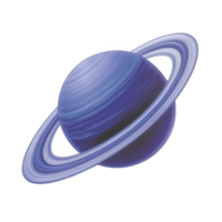 A digitally illustrated image of blue planet with prominent rings, resembling Saturn, floating in space. planet surface features swirling patterns, adding sense of motion and depth png