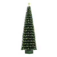A tall, beautifully decorated Christmas tree with star on top stands elegantly, adorned with glowing lights and ornaments, creating festive and joyful atmosphere png