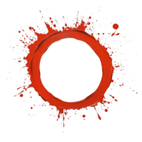A vibrant red paint splash forms dynamic circle on transparency background, creating striking and artistic visual. splatter effect adds energy and movement to composition png
