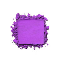 A vibrant purple eyeshadow is crushed into square shape with scattered edges, creating bold and colorful display. texture is smooth in center with rough, uneven fragments around perimeter png