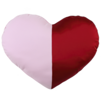 A heart shaped pillow with split design features one half in soft pink and other in deep red, creating charming and cozy appearance png