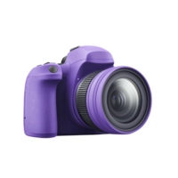 A vibrant purple DSLR camera with large lens is shown, highlighting its modern design and textured grip. camera sleek appearance and bold color make it stand out png