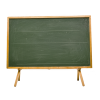 A green chalkboard with wooden frame and stand is displayed, showing faint chalk marks. board is empty, ready for writing or drawing, and evokes sense of nostalgia and learning png