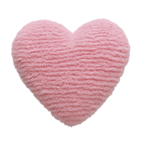 A soft, pink heart shaped pillow with textured, fluffy surface creates cozy and inviting feel. Perfect for adding touch of warmth and comfort to any space png