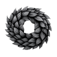 A This features circular pattern of intricately arranged leaves, creating swirling, dynamic design. monochrome color scheme adds sense of elegance and sophistication.circular pattern of intricately png