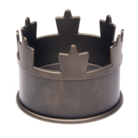 A metallic crown shaped object with simple, elegant design, featuring pointed tips and smooth finish. crown is circular and appears to be made of dark metal, giving it regal and sturdy appearance png