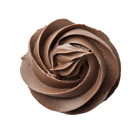 A swirl of creamy chocolate frosting is artfully arranged in circular pattern, showcasing its smooth texture and rich color. design is both elegant and appetizing png