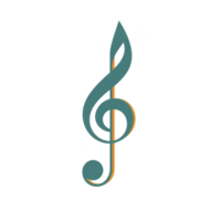 A stylized treble clef symbol in teal and orange hues, representing music and creativity. design is simple yet elegant, often used in musical contexts to denote pitch png