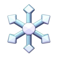 A stylized snowflake with six symmetrical arms, each ending in geometric shape, is depicted in cool blue and white color scheme, evoking sense of winter and elegance png