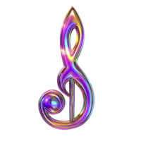 A vibrant, iridescent treble clef symbol shines with spectrum of colors, creating dynamic and artistic representation of music. glossy finish adds modern touch png