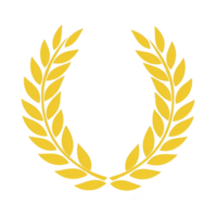 A golden laurel wreath symbolizing victory and achievement, often associated with honor and success, is depicted against transparency background. symmetrical design conveys elegance and prestige png