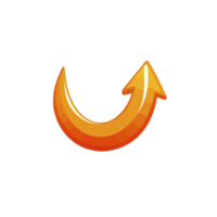 A This features vibrant orange upward arrow with glossy finish, symbolizing progress and positivity. arrow is curved, adding dynamic and energetic feel to design png