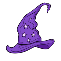 whimsical purple wizard hat adorned with white stars, showcasing playful and magical design. hat curved brim and pointed tip add to its enchanting appearance png