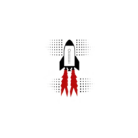 black rocket with red flames launches upward, symbolizing innovation and progress. background features digital matrix pattern, enhancing futuristic theme png