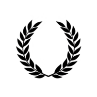 black laurel wreath symbolizing victory or achievement, often used in awards or emblems. symmetrical design features two branches of leaves curving upward and meeting at top png