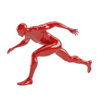 dynamic red sculpture of human figure in running pose, showcasing movement and energy. glossy finish and abstract design highlight form and motion png
