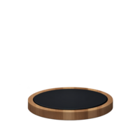 round wooden platform with black surface is isolated on transparency background, ideal for product display or presentation. simple design emphasizes natural materials png