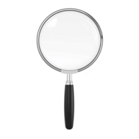 magnifying glass with black handle and silver frame is shown against transparency background, highlighting its simplicity and functionality png