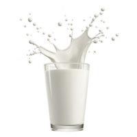 glass of milk with dynamic splash creates lively and refreshing scene, capturing motion of liquid in mid air. white milk contrasts against clear glass, emphasizing purity png