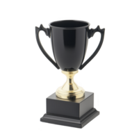 sleek black trophy with gold base and handles, symbolizing achievement and success. elegant design makes it ideal for awards and recognition ceremonies png