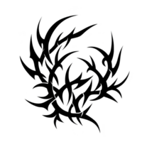 circular tribal tattoo design with sharp, interlocking patterns creates bold and dynamic visual. black ink enhances intricate details, giving it striking appearance png