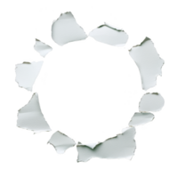 circular hole is torn through sheet of white paper, creating jagged edges around opening. contrast between clean white paper and transparency background emphasizes rough texture of torn edges png