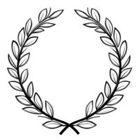 hand drawn laurel wreath with detailed leaves forms circular shape, symbolizing victory and achievement. simple black and white design gives it classic and elegant appearance png