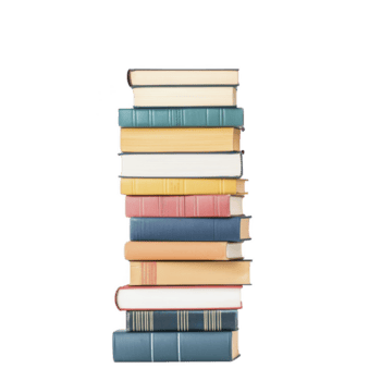 tall stack of colorful hardcover books is neatly arranged, showcasing variety of vibrant covers and spines. books are stacked vertically, creating organized and visually appealing display png