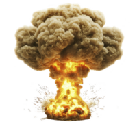 massive explosion with fiery blast and billowing smoke forms mushroom cloud, capturing intense energy and destructive power of event png
