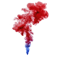 vibrant cloud of red and blue ink swirls gracefully in water, creating mesmerizing abstract pattern. colors blend seamlessly, forming intricate shapes and textures png