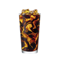 glass of iced coffee with swirling cream creates mesmerizing pattern, showcasing refreshing and artistic beverage. ice cubes add cooling effect, perfect for hot day png