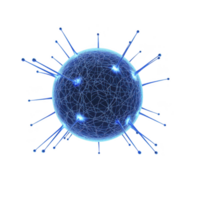 glowing blue virus particle with spikes and network like structure, representing microscopic view of virus. image conveys sense of scientific exploration and complexity png