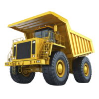 large yellow dump truck with massive tires and sturdy frame is depicted, designed for heavy duty construction and mining tasks. Its robust build and spacious cargo area make it ideal png